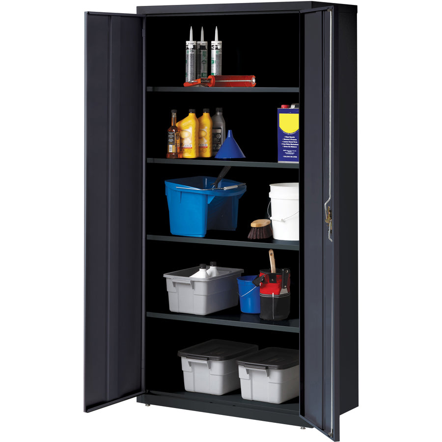 Lorell Fortress Series Storage Cabinet - 36" Width x 18" Depth x 72" Height - 5 x Shelf(ves) - Recessed Locking Handle, Hinged Door, Durable - Black - Powder Coated - Steel - Recycled