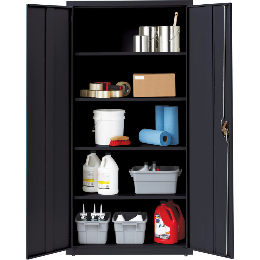Lorell Fortress Series Storage Cabinet - 36" Width x 18" Depth x 72" Height - 5 x Shelf(ves) - Recessed Locking Handle, Hinged Door, Durable - Black - Powder Coated - Steel - Recycled