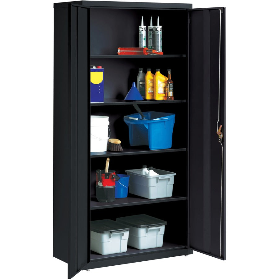 Lorell Fortress Series Storage Cabinet - 36" Width x 18" Depth x 72" Height - 5 x Shelf(ves) - Recessed Locking Handle, Hinged Door, Durable - Black - Powder Coated - Steel - Recycled