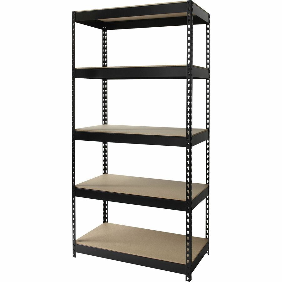 Lorell Fortress Riveted Shelving - 5 Compartment(s) - 5 Shelf(ves) - 72" Height x 36" Width x 18" Depth - Heavy Duty, Rust Resistant - 28% Recycled - Powder Coated - Black - Steel - 1 Each