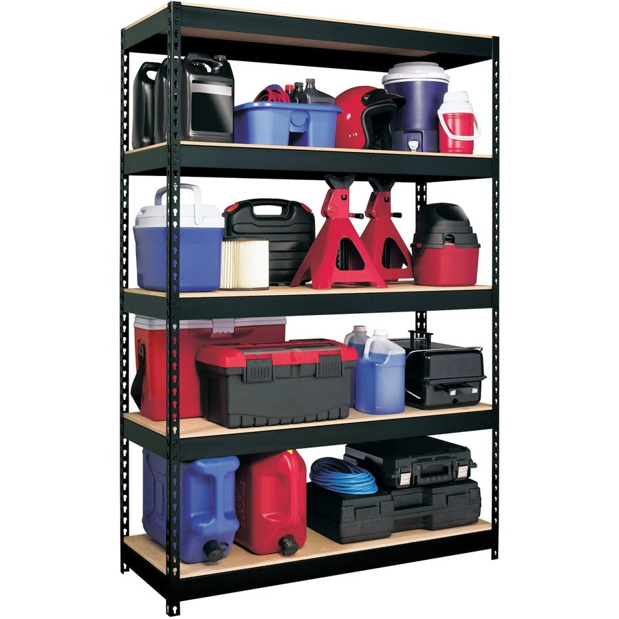 Lorell Fortress Riveted Shelving - 5 Compartment(s) - 5 Shelf(ves) - 72" Height x 48" Width x 18" Depth - Heavy Duty, Rust Resistant - 28% Recycled - Powder Coated - Black - Steel - 1 Each