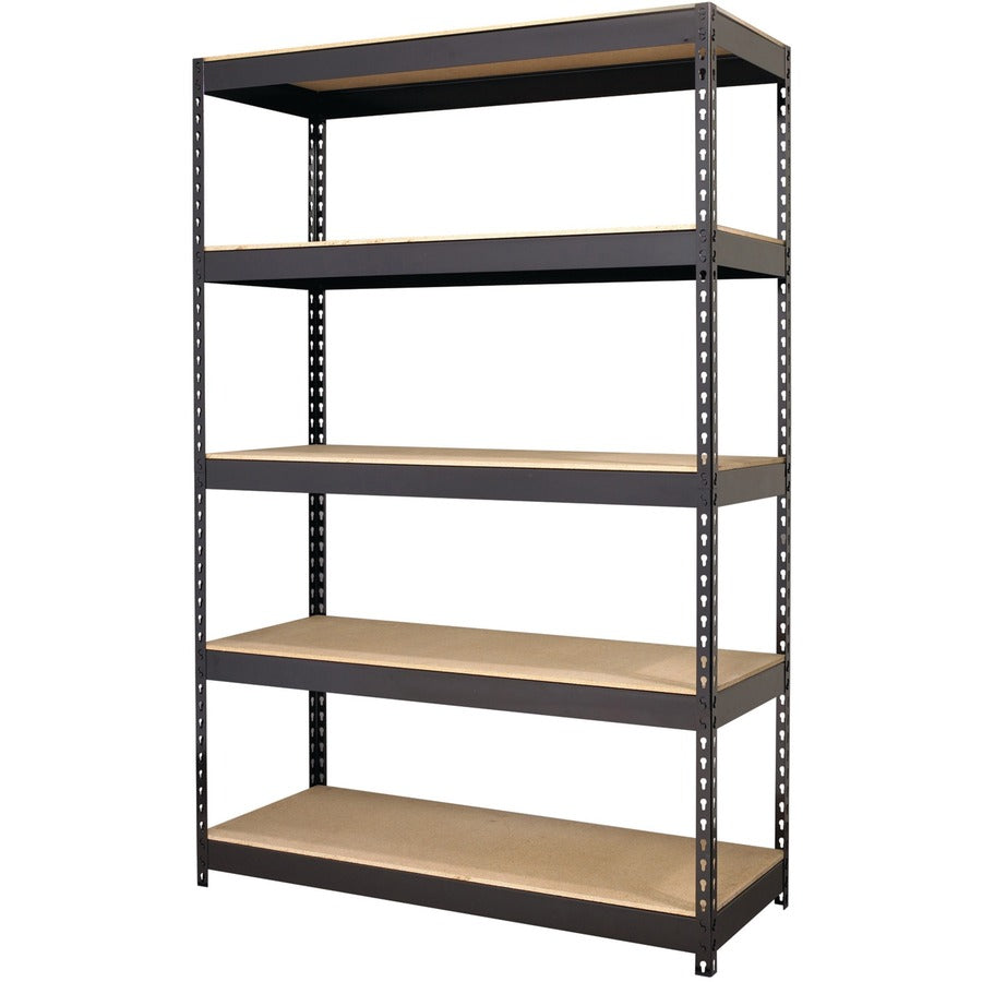 Lorell Fortress Riveted Shelving - 5 Compartment(s) - 5 Shelf(ves) - 72" Height x 48" Width x 18" Depth - Heavy Duty, Rust Resistant - 28% Recycled - Powder Coated - Black - Steel - 1 Each