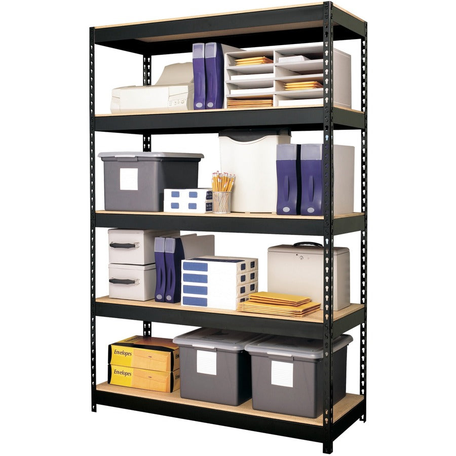 Lorell Fortress Riveted Shelving - 5 Compartment(s) - 5 Shelf(ves) - 72" Height x 48" Width x 18" Depth - Heavy Duty, Rust Resistant - 28% Recycled - Powder Coated - Black - Steel - 1 Each