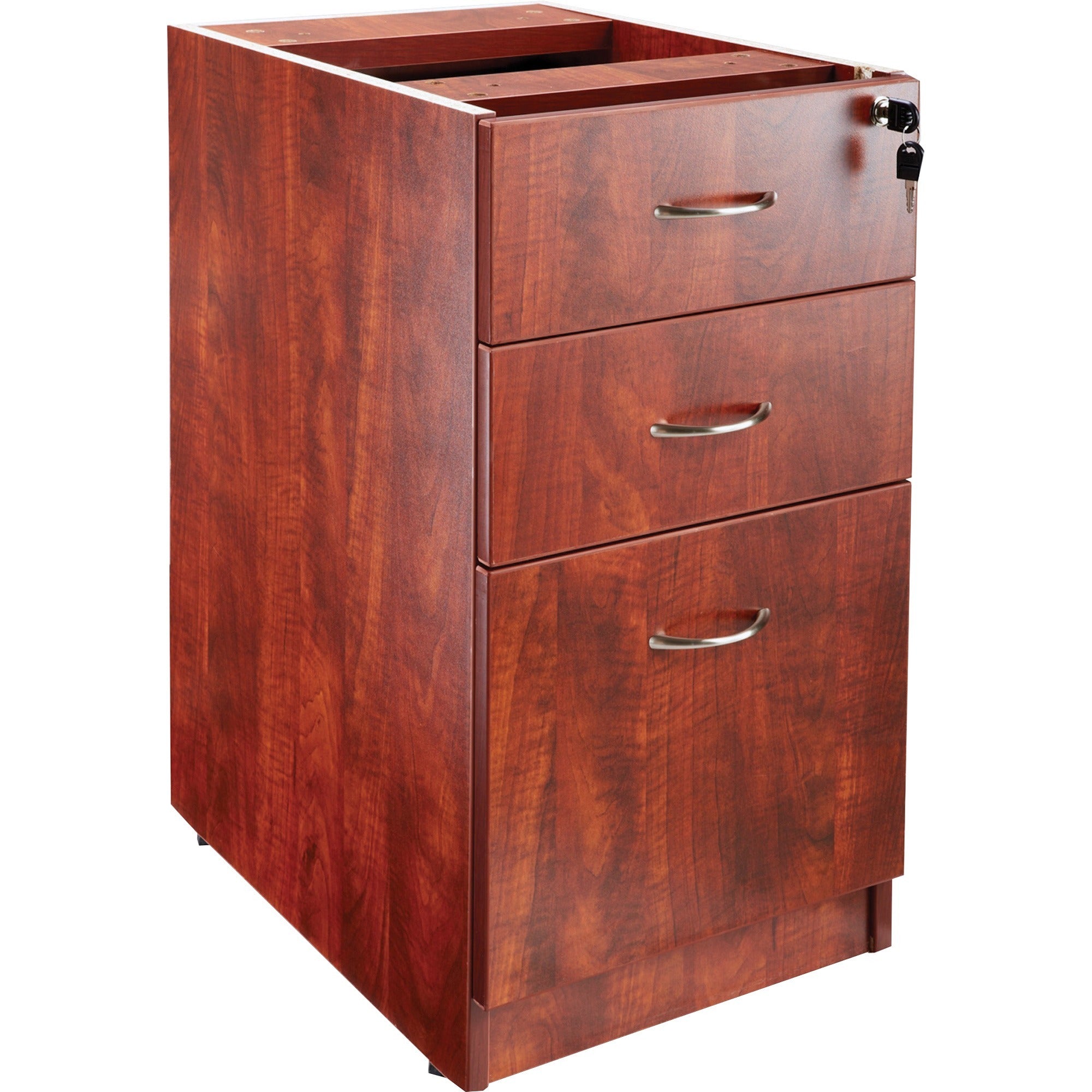 Lorell Essentials Series Box/Box/File Fixed File Cabinet - 28.5" Height x 15.5" Width x 21.9" Depth - Total Drawer(s): 3 - Finish: Laminate, Cherry - 1 Each
