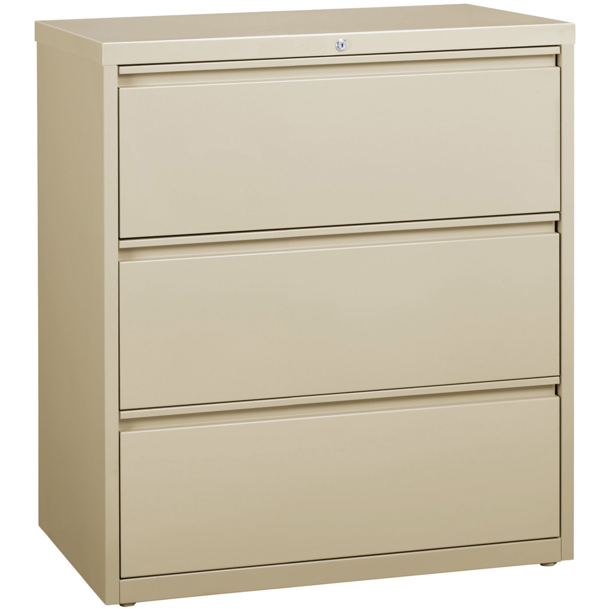 Lorell Fortress Series Lateral File - 36" Width x 18.6" Depth x 40.3" Height - 3 x Drawer(s) for File - Letter, Legal, A4 - Lateral - Locking Drawer, Magnetic Label Holder, Ball-bearing Suspension, Leveling Glide - Putty - Steel - Recycled