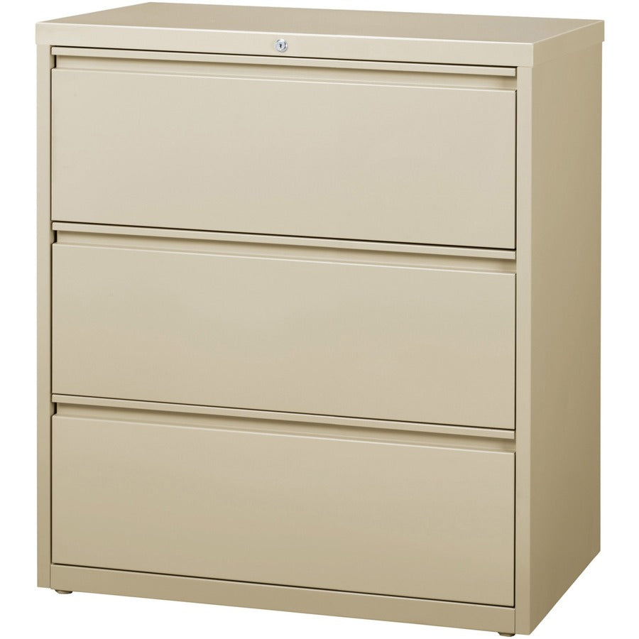 Lorell Fortress Series Lateral File - 36" Width x 18.6" Depth x 40.3" Height - 3 x Drawer(s) for File - Letter, Legal, A4 - Lateral - Locking Drawer, Magnetic Label Holder, Ball-bearing Suspension, Leveling Glide - Putty - Steel - Recycled