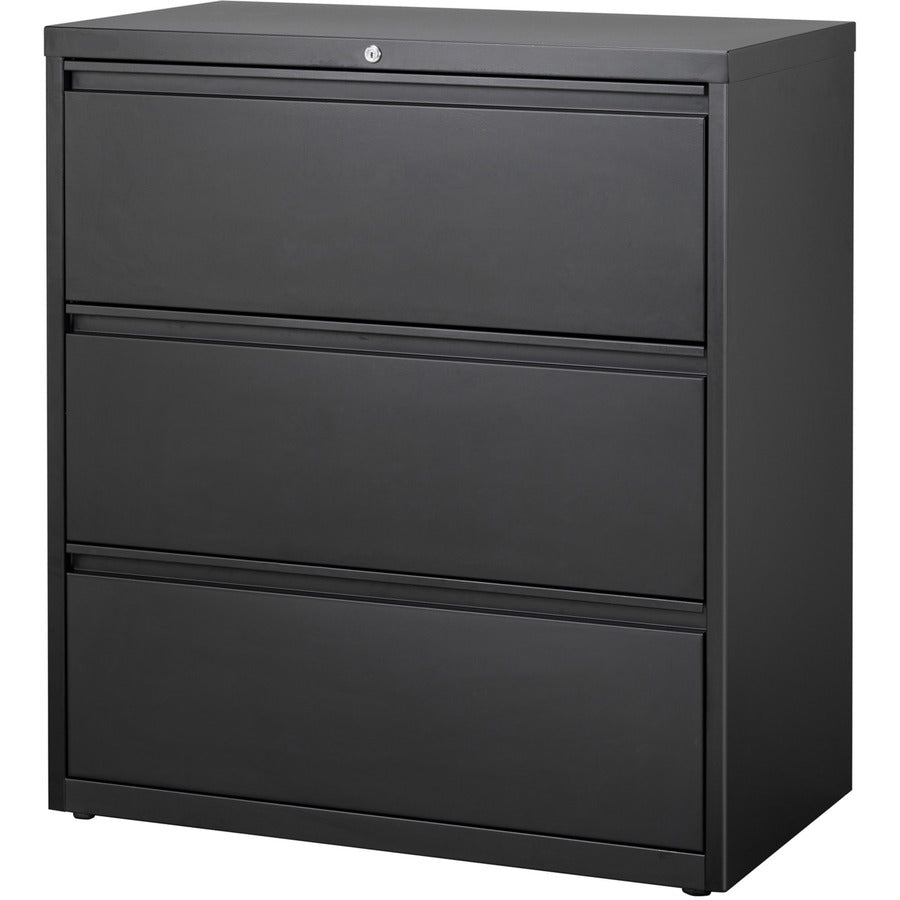 Lorell Fortress Series Lateral File - 36" Width x 18.6" Depth x 40.3" Height - 3 x Drawer(s) for File - Letter, Legal, A4 - Lateral - Locking Drawer, Magnetic Label Holder, Ball-bearing Suspension, Leveling Glide - Black - Steel - Recycled