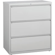 Lorell Fortress Series Lateral File, 3-Drawer, 36"W x 18.6"D x 40.3"H, Light Gray, Steel, 1 Each