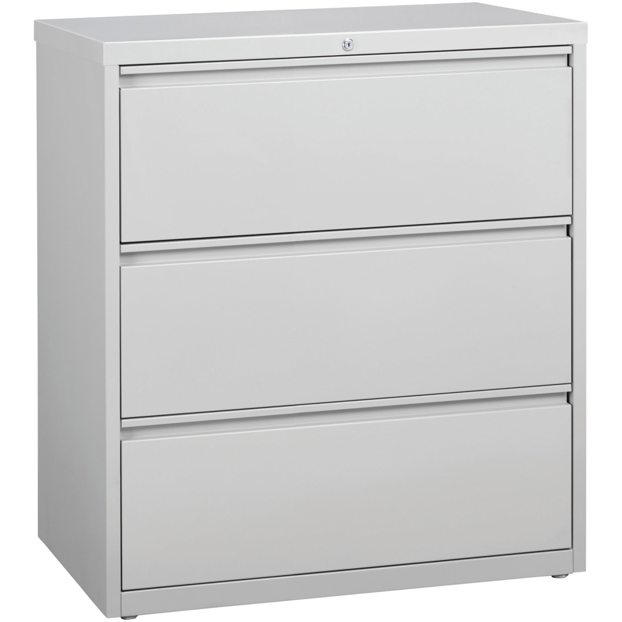 Lorell Fortress Series Lateral File, 3-Drawer, 36"W x 18.6"D x 40.3"H, Light Gray, Steel, 1 Each