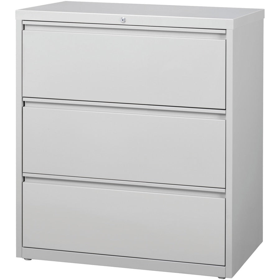 Lorell Fortress Series Lateral File, 3-Drawer, 36"W x 18.6"D x 40.3"H, Light Gray, Steel, 1 Each