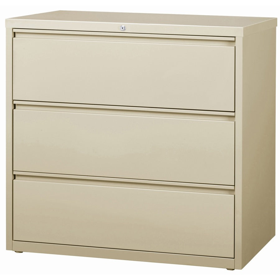Lorell Fortress Series Lateral File - 42" Width x 18.6" Depth x 40.3" Height - 3 x Drawer(s) for File - Letter, Legal, A4 - Lateral - Locking Drawer, Magnetic Label Holder, Ball-bearing Suspension, Leveling Glide - Putty - Steel - Recycled