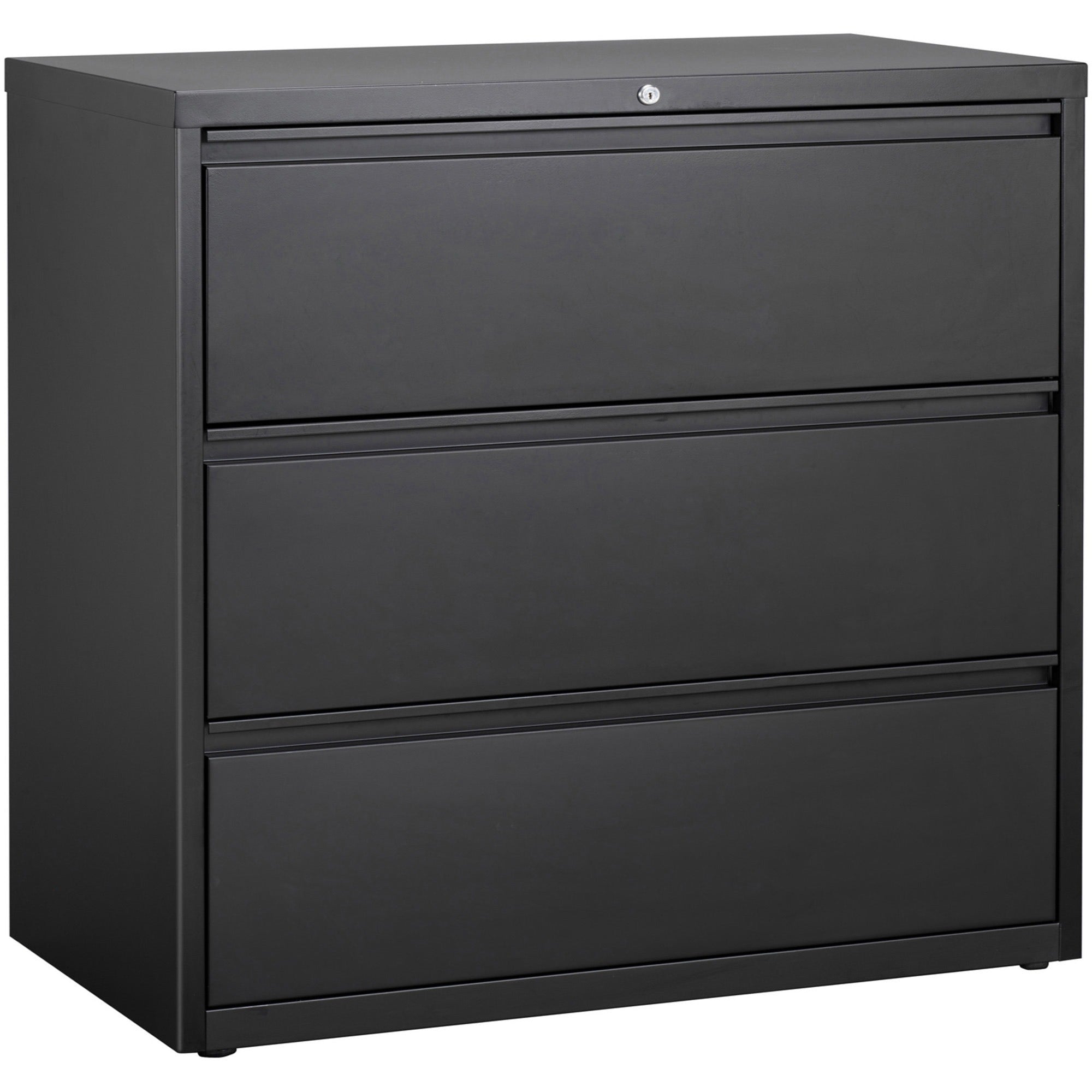 Lorell Fortress Series Lateral File - 42" Width x 18.6" Depth x 40.3" Height - 3 x Drawer(s) for File - Letter, Legal, A4 - Lateral - Locking Drawer, Magnetic Label Holder, Ball-bearing Suspension, Leveling Glide - Black - Steel - Recycled