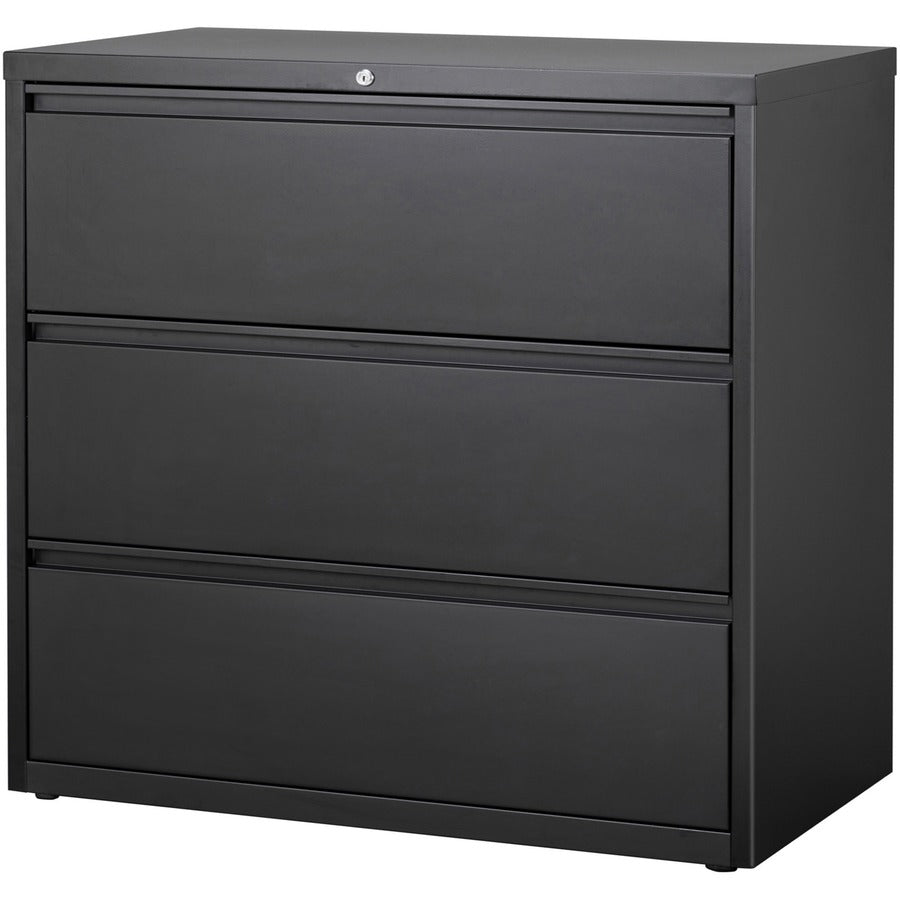Lorell Fortress Series Lateral File - 42" Width x 18.6" Depth x 40.3" Height - 3 x Drawer(s) for File - Letter, Legal, A4 - Lateral - Locking Drawer, Magnetic Label Holder, Ball-bearing Suspension, Leveling Glide - Black - Steel - Recycled