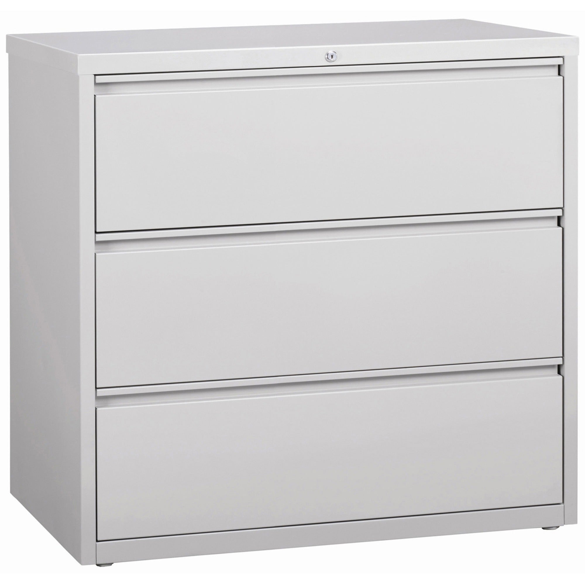 Lorell Fortress Series Lateral File - 42" Width x 18.6" Depth x 40.3" Height - 3 x Drawer(s) for File - Letter, Legal, A4 - Lateral - Locking Drawer, Magnetic Label Holder, Ball-bearing Suspension, Leveling Glide - Light Gray - Steel - Recycled