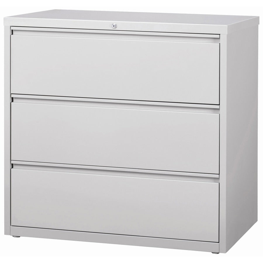 Lorell Fortress Series Lateral File - 42" Width x 18.6" Depth x 40.3" Height - 3 x Drawer(s) for File - Letter, Legal, A4 - Lateral - Locking Drawer, Magnetic Label Holder, Ball-bearing Suspension, Leveling Glide - Light Gray - Steel - Recycled