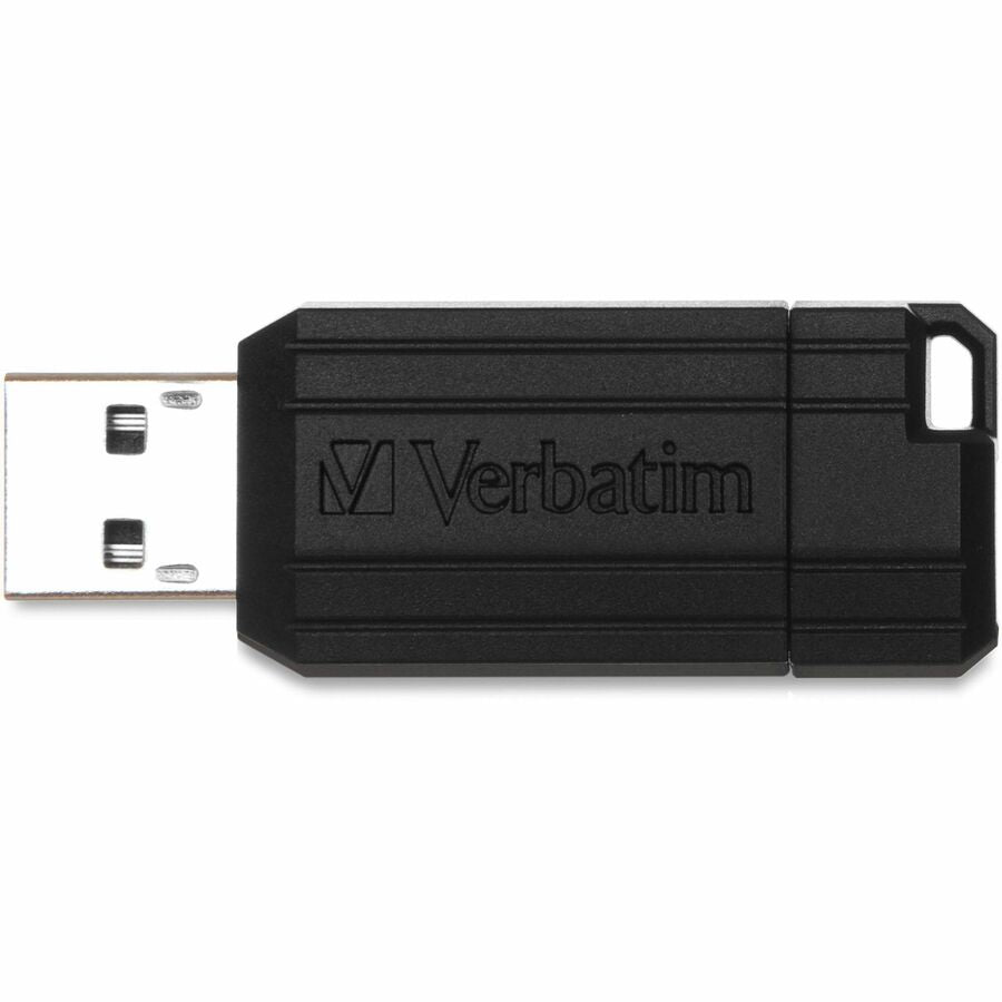 Verbatim PinStripe USB Drive - 64 GB - USB 2.0 Type A - 10 MB/s Read Speed - 4 MB/s Write Speed - Black - Lifetime Warranty - 1 Each