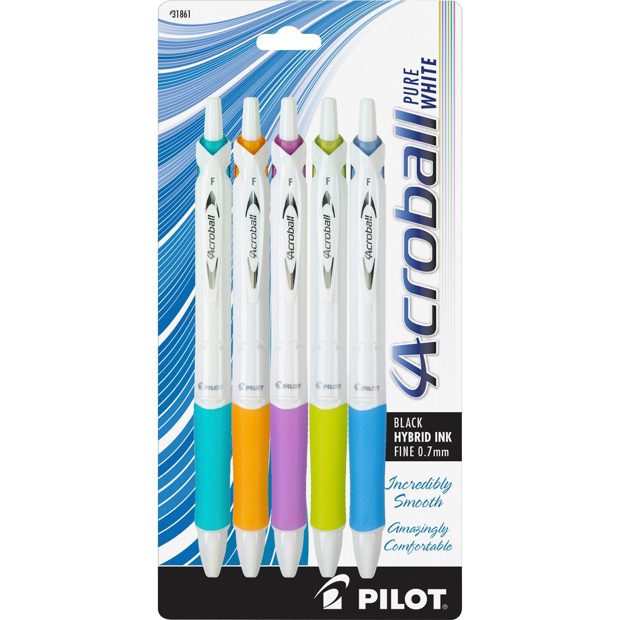 Pilot .7mm Retractable Pens - 0.7 mm Fine Pen Point - Refillable - Retractable - Black Ink - Advanced Ink - White Barrel - Tungsten Carbide Tip - 5 / Pack
