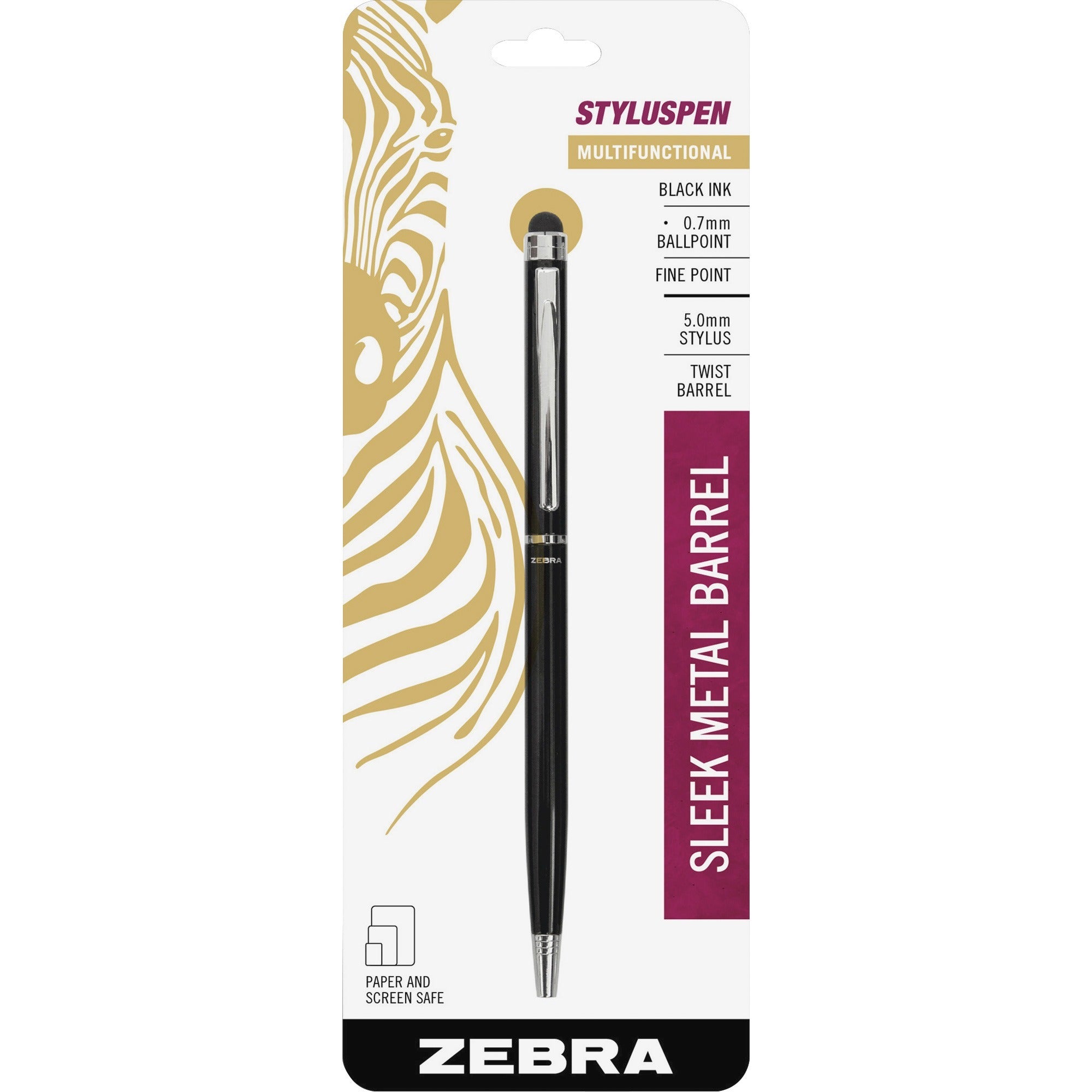 Integrated Writing Pen - 1 Each - 0.24" - Metal - Black - Tablet Device Supported