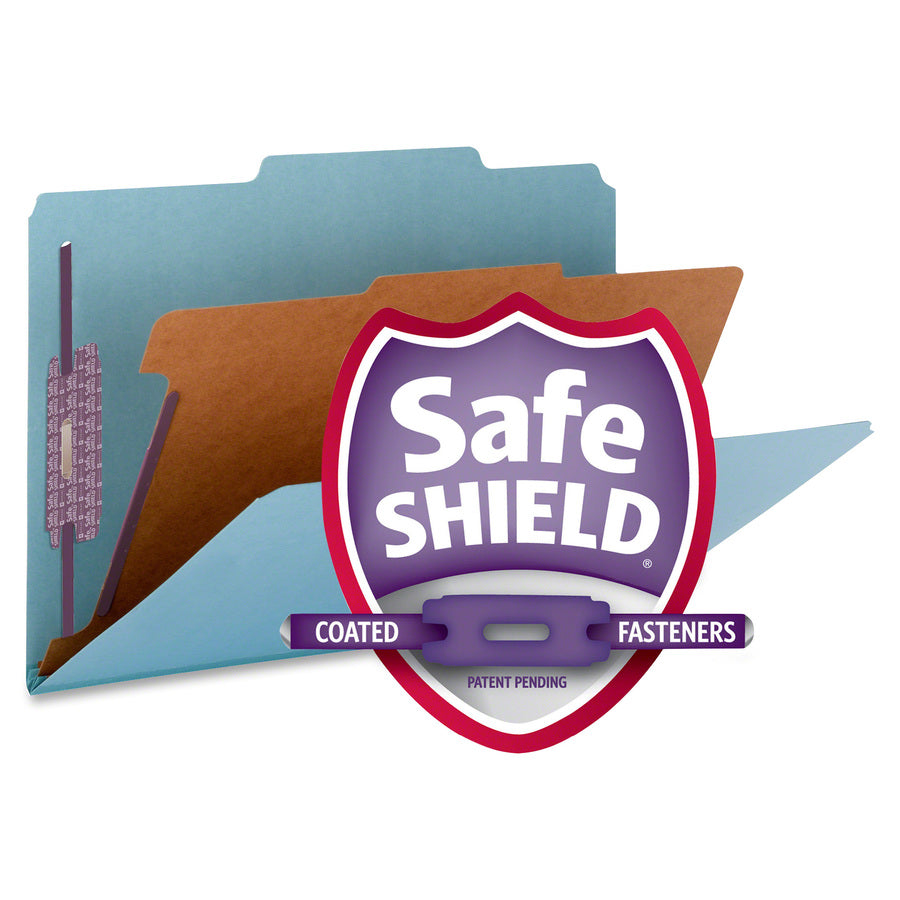 Nature Saver Legal Size Blue Classification Folders, 2/5 Tab Right of Center, 1 Divider, 2" Fastener Capacity, 25 pt., 100% Recycled, 10/Box
