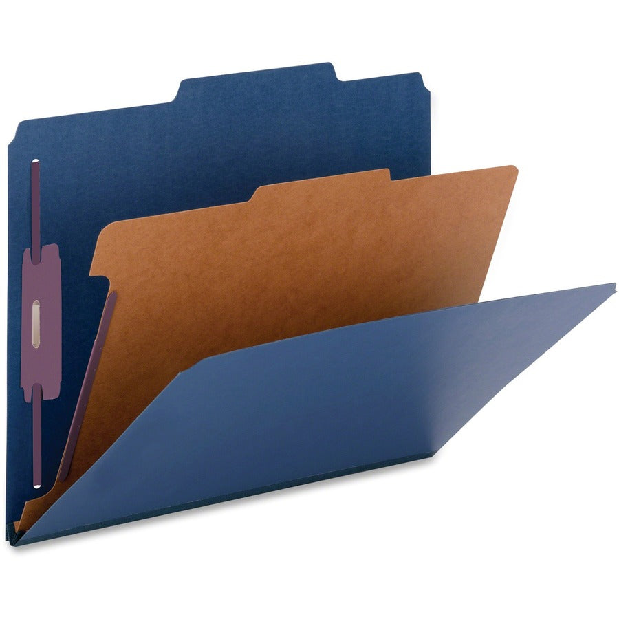 Nature Saver Legal Size Classification Folders, 2/5 Tab Right of Center, 1 Divider, 2" Fastener Capacity, 25 pt. Dark Blue, 100% Recycled, 10/Box