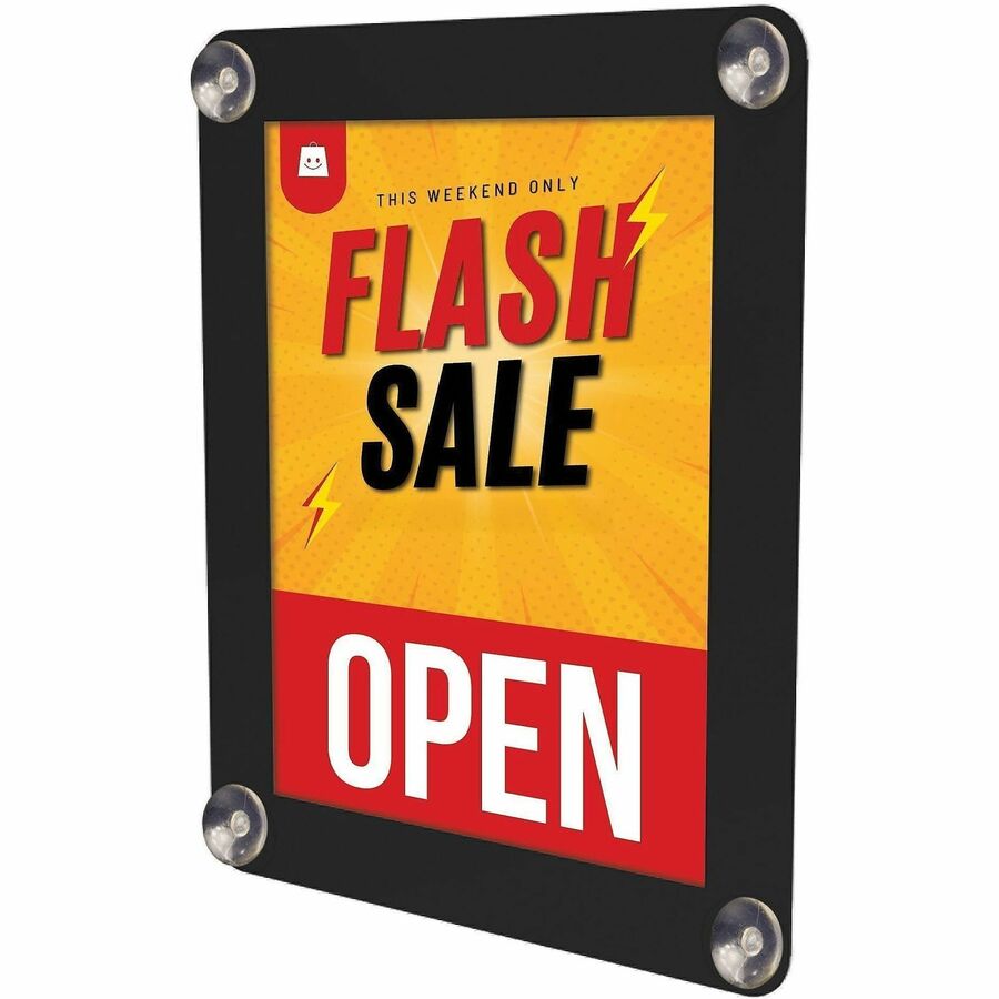 8.5" Width x 11" Height - Rectangular Shape - Glass-mountable, Window-mountable - Double Sided - UV Protected, Heat Resistant, Suction Cup - Restaurant, Door, Wall, Glass - Black - 1 Each