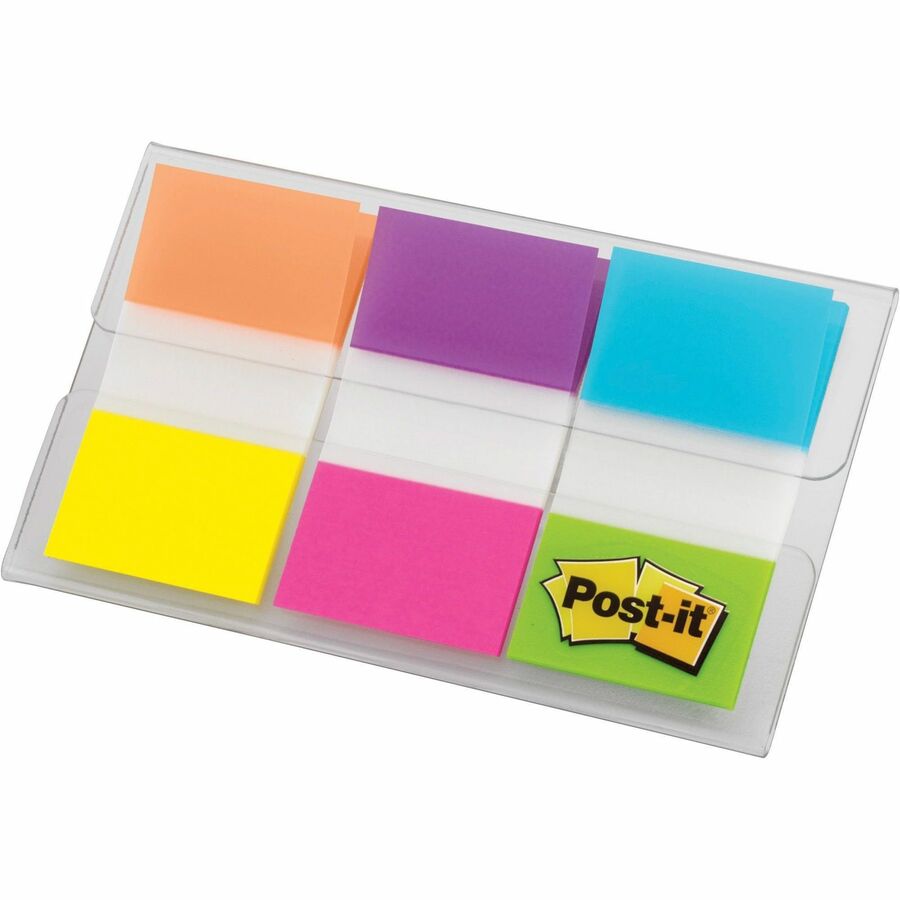 Post-it&reg; Flags - 60 - 1" Flag/Note Width x 1 3/4" Flag/Note Length - Rectangle - Unruled - Orange, Blue, Green, Pink, Yellow, Purple, Assorted - Reusable, Repositionable, Self-adhesive, Removable - Dispenser Included - 60 / Pack