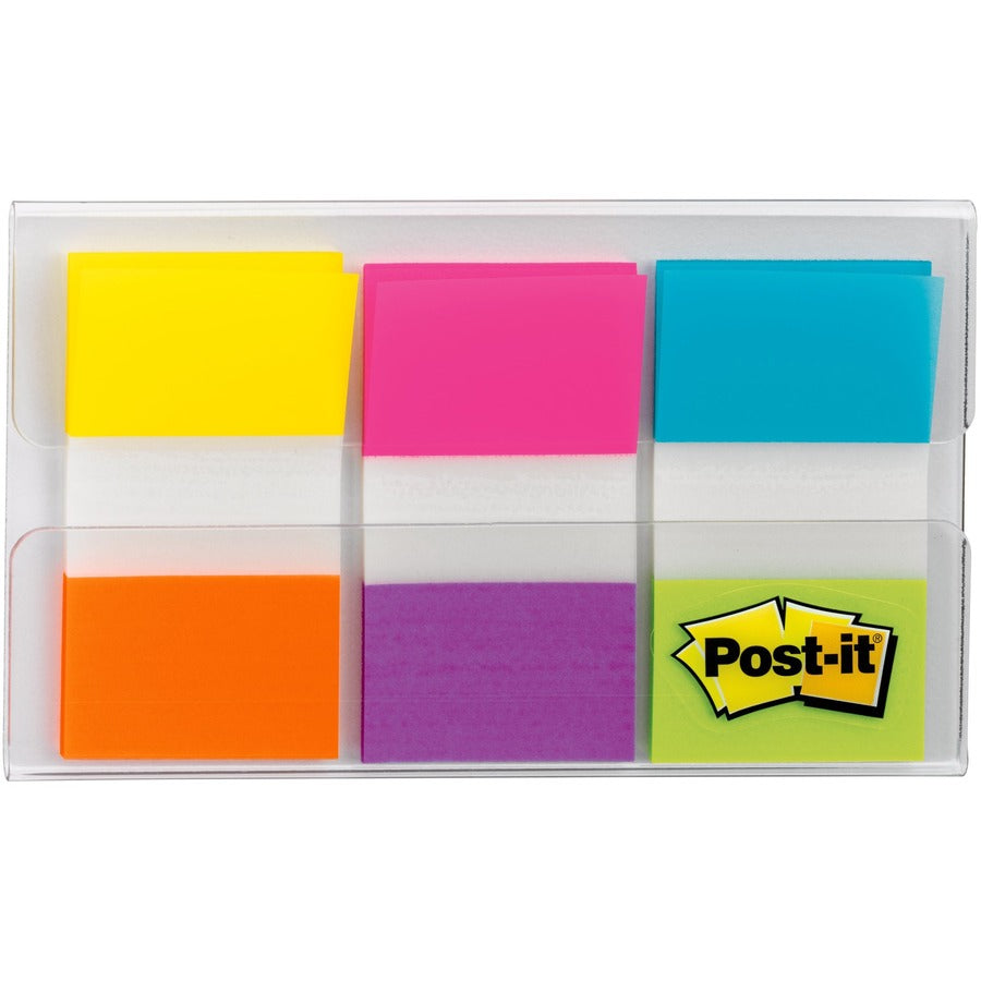 Post-it&reg; Flags - 60 - 1" Flag/Note Width x 1 3/4" Flag/Note Length - Rectangle - Unruled - Orange, Blue, Green, Pink, Yellow, Purple, Assorted - Reusable, Repositionable, Self-adhesive, Removable - Dispenser Included - 60 / Pack