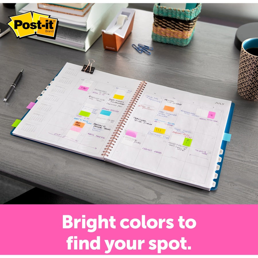 Post-it&reg; Flags - 60 - 1" Flag/Note Width x 1 3/4" Flag/Note Length - Rectangle - Unruled - Orange, Blue, Green, Pink, Yellow, Purple, Assorted - Reusable, Repositionable, Self-adhesive, Removable - Dispenser Included - 60 / Pack