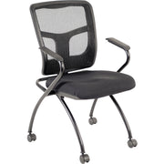 Lorell Mesh Back Nesting Training/Guest Chairs, Black, Fabric Seat, Metal Frame, Four-Legged Base, Armrests, 2 per Carton