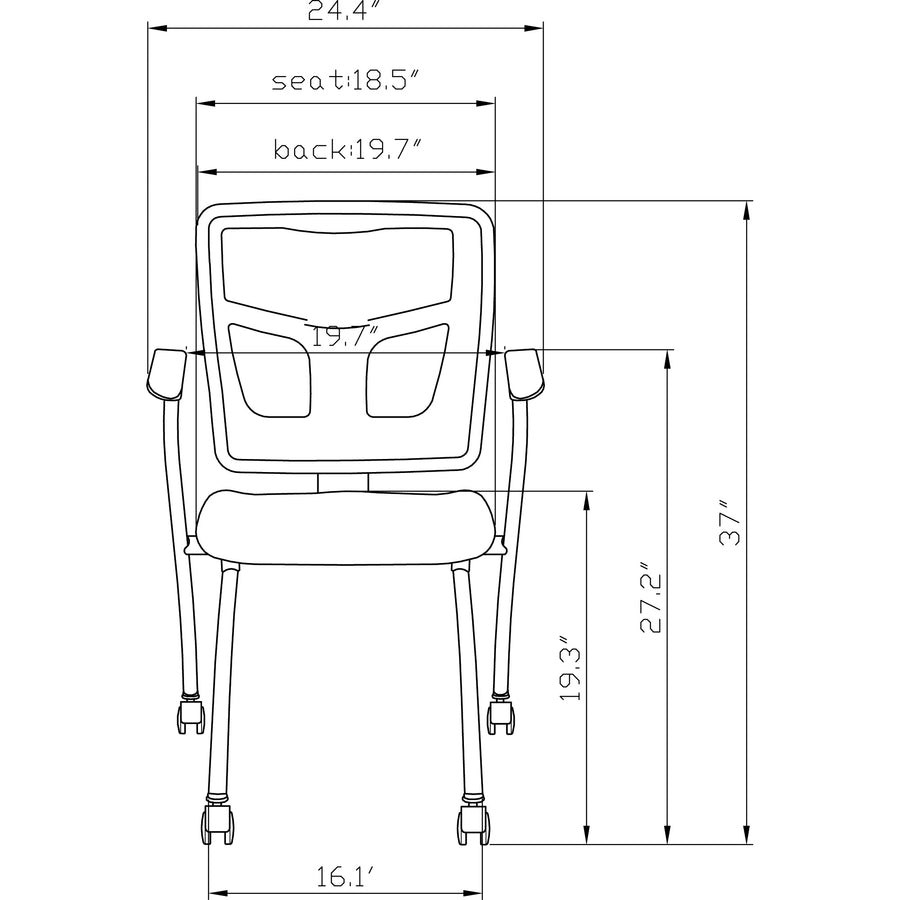 Lorell Mesh Back Nesting Training/Guest Chairs, Black, Fabric Seat, Metal Frame, Four-Legged Base, Armrests, 2 per Carton