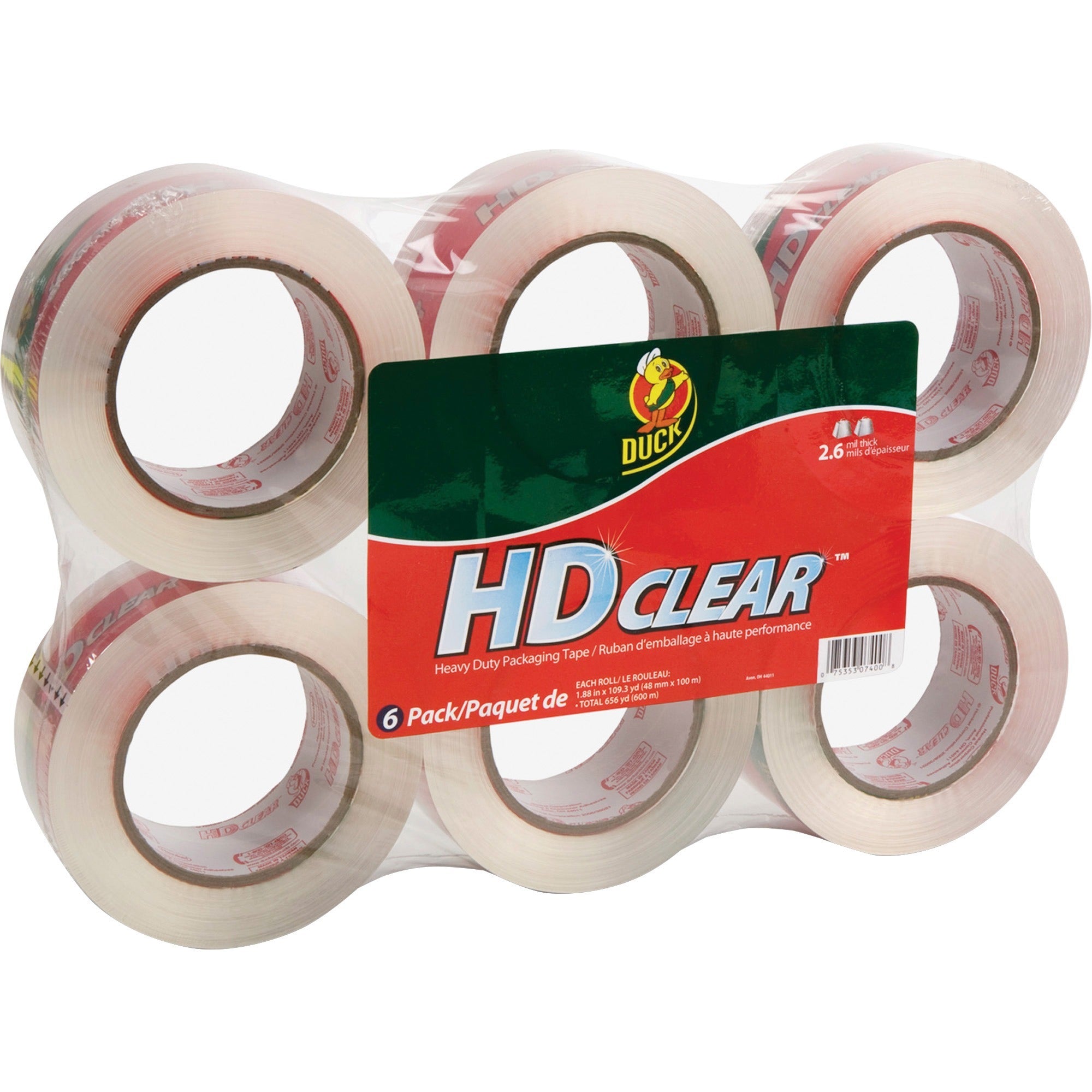 Duck Brand HD Clear Packing Tape - 109.30 yd Length x 1.88" Width x 2.6 mil Thickness - Clear - Temperature Resistant, UV Resistant, Fade Resistant - For Sealing, Packing - 1 Pack