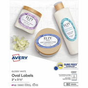 Waterproof - 2" Width x 3 21/64" Length - Permanent Adhesive - Oval - Inkjet, Laser - Glossy White - White - Paper - 8 / Sheet - 8 Total Sheets - 80 Total Label(s) - 80 / Pack