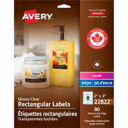 2" Width x 3" Length - Permanent Adhesive - Rectangle - Inkjet, Laser - Glossy Crystal Clear - Crystal Clear - Film - 8 / Sheet - 8 Total Sheets - 80 Total Label(s) - 80 / Pack