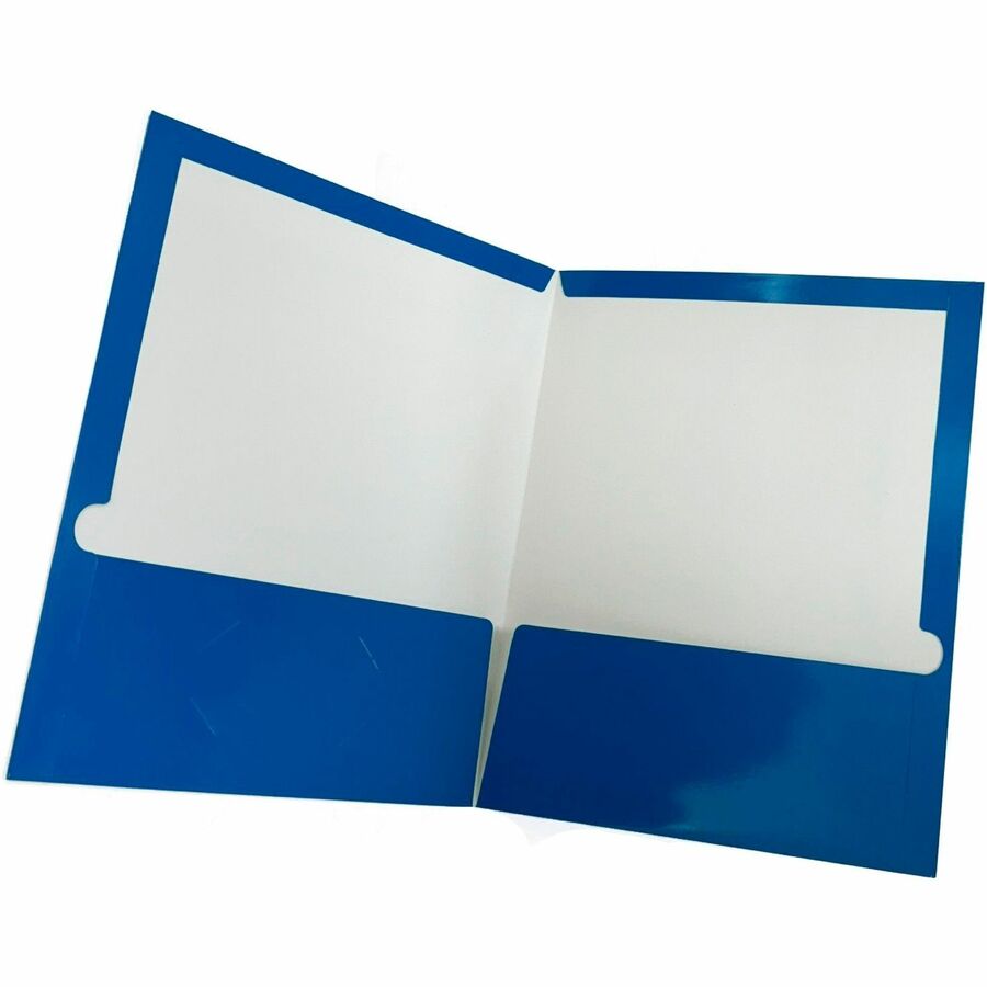 Business Source Letter Pocket Folder - 8 1/2" x 11" - 100 Sheets Capacity - 2 Internal Pocket(s) - Blue - Laminated, Durable, Die-cut - 1 Box