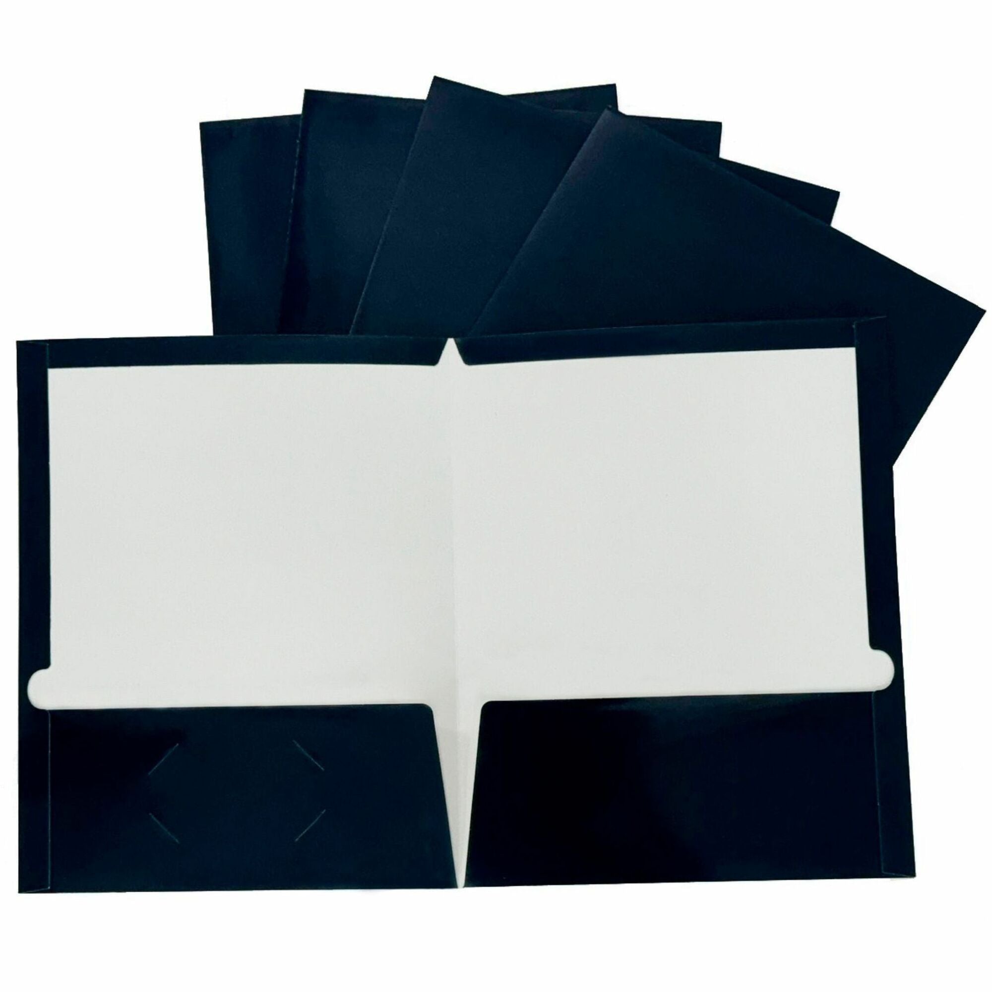 Business Source Letter Pocket Folder - 8 1/2" x 11" - 100 Sheets Capacity - 2 Internal Pocket(s) - Card Paper - Navy - Durable, Laminated, Die-cut - 1 Box