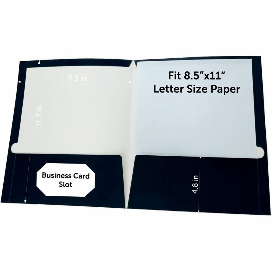 Business Source Letter Pocket Folder - 8 1/2" x 11" - 100 Sheets Capacity - 2 Internal Pocket(s) - Card Paper - Navy - Durable, Laminated, Die-cut - 1 Box