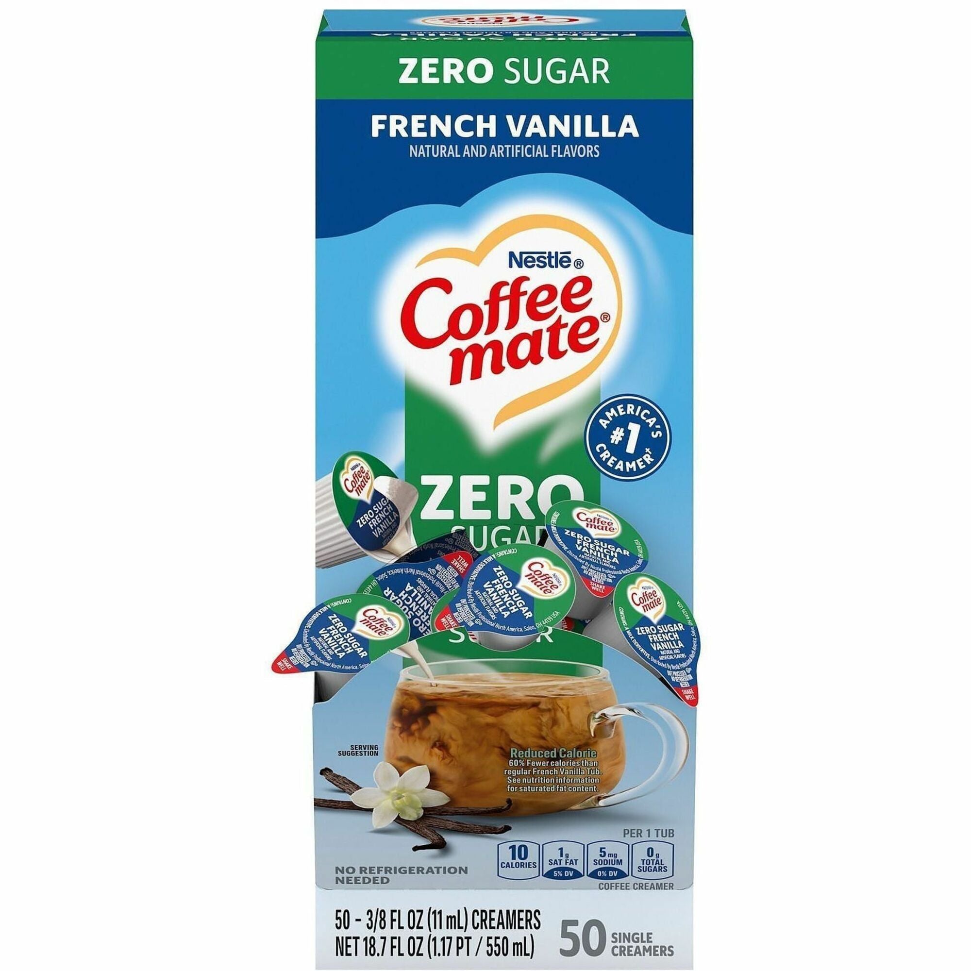 Coffee mate Zero-Sugar French Vanilla Nondairy Liquid Creamer Singles - French Vanilla Flavor - 0.38 fl oz (11 mL) - 50 Serving - 50 / Box