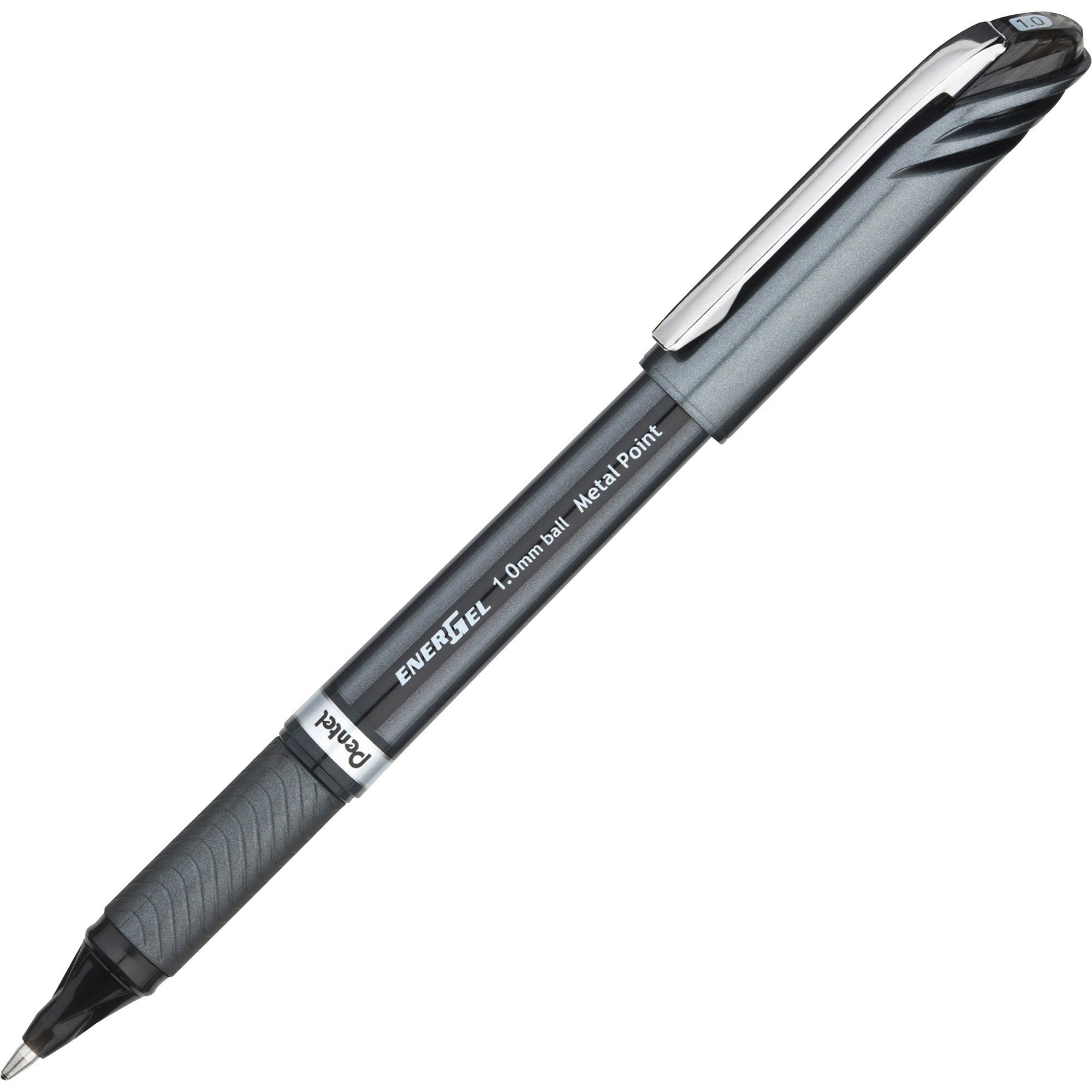 EnerGel EnerGel NV Liquid Gel Pens - 1 mm Bold Pen Point - Black Ink - Gel-based - Gray Barrel - Metal Tip - 1 Dozen