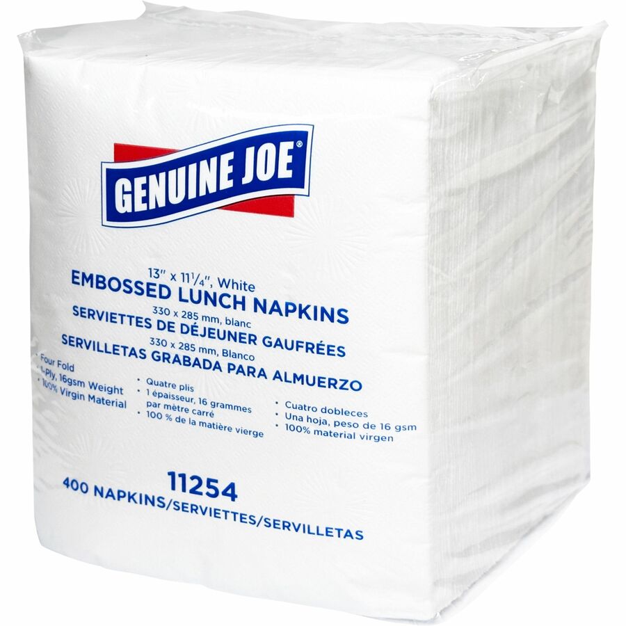 Genuine Joe Lunch Napkins - 1 Ply - Quarter-fold - 13" Width x 11.25" Length - White - 400 / Pack