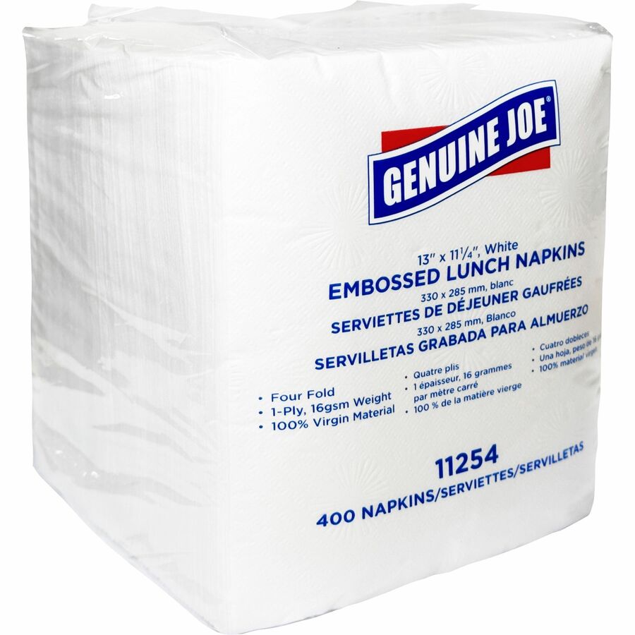 Genuine Joe Lunch Napkins - 1 Ply - Quarter-fold - 13" Width x 11.25" Length - White - 400 / Pack