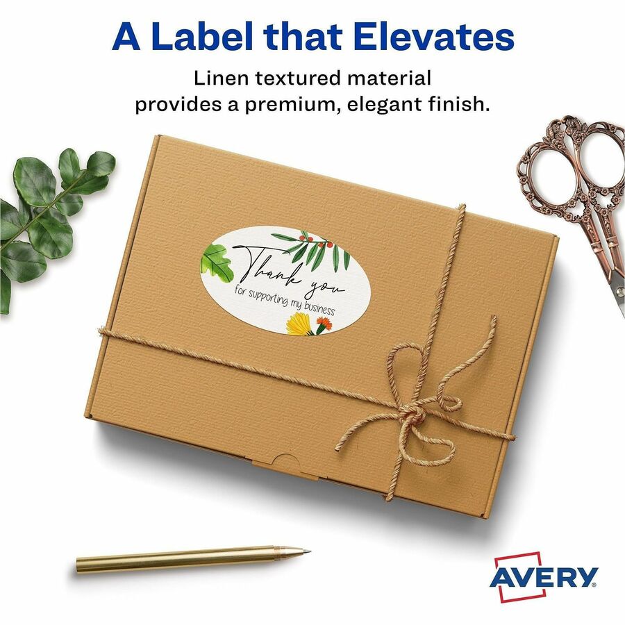 Avery Easy Peel Waterproof Oval Labels, 2" x 3 21/64", Textured Matte White, Permanent Adhesive, Inkjet/Laser Compatible, 8 Labels/Sheet, 8 Sheets, 80 Labels/Pack