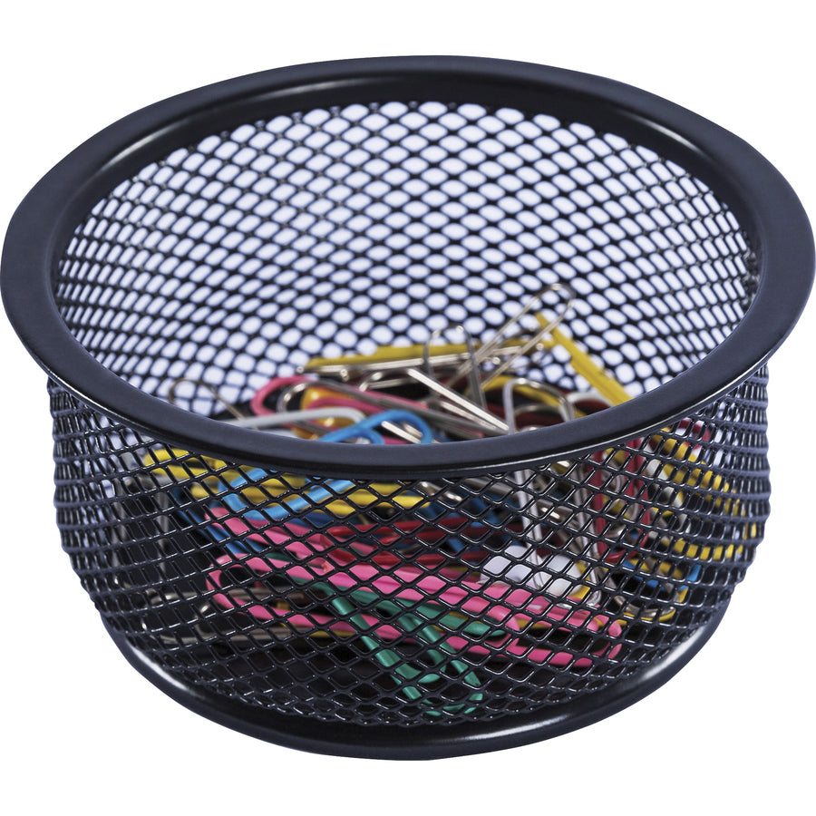 Lorell Mesh Wire Pencil Cup Holder - 3.8" Height x 2.1" Width - Steel - Black - 1 Each