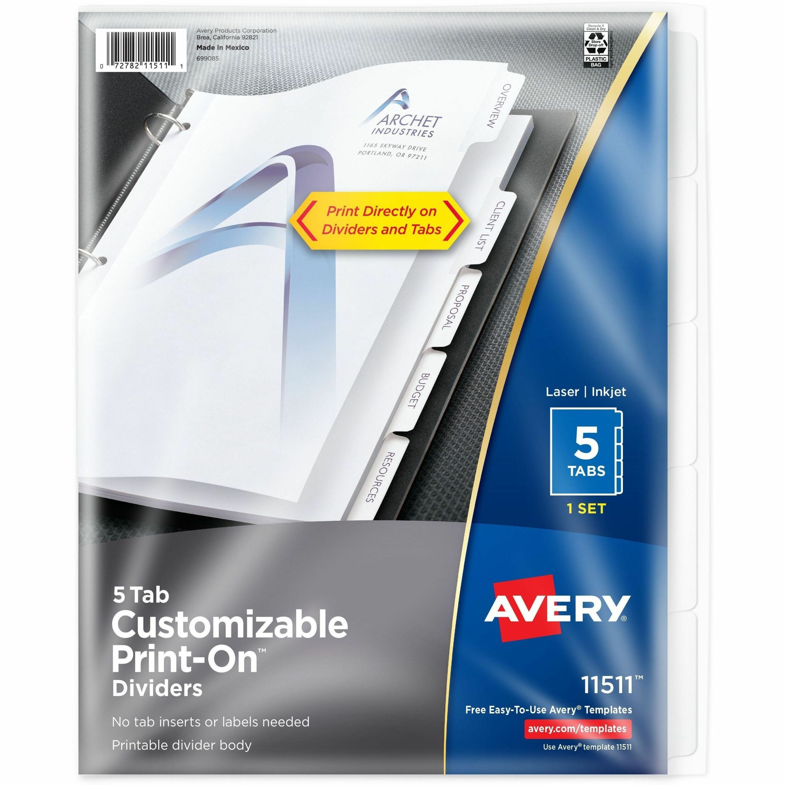 5 x Divider(s) - Print-on Tab(s) - 5 - 5 Tab(s)/Set - 8.5" Divider Width x 11" Divider Length - 3 Hole Punched - White Paper Divider - White Paper Tab(s) - 20% - Printable, Hole-punched, Customizable, PVC-free, Chlorine-free - 1 / Set