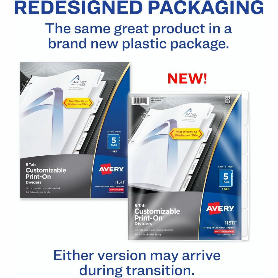 5 x Divider(s) - Print-on Tab(s) - 5 - 5 Tab(s)/Set - 8.5" Divider Width x 11" Divider Length - 3 Hole Punched - White Paper Divider - White Paper Tab(s) - 20% - Printable, Hole-punched, Customizable, PVC-free, Chlorine-free - 1 / Set