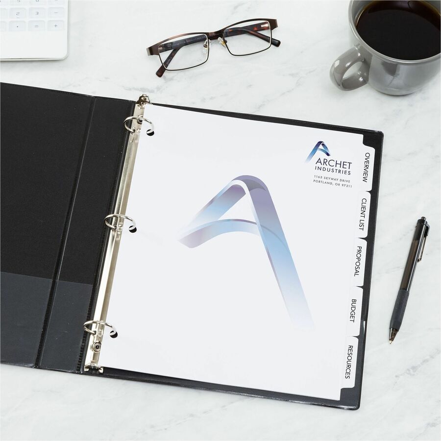 Avery&reg; Customizable Print-On Dividers - 125 x Divider(s) - Print-on Tab(s) - 5 - 5 Tab(s)/Set - 8.5" Divider Width x 11" Divider Length - 3 Hole Punched - White Paper Divider - White Paper Tab(s) - 20% Recycled - 1 Box