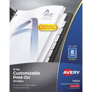 Avery&reg; Customizable Print-On Dividers - 200 x Divider(s) - 8 Print-on Tab(s) - 8 - 8 Tab(s)/Set - 8.5" Divider Width x 11" Divider Length - 3 Hole Punched - White Paper Divider - White Paper Tab(s) - 20% Recycled - 1 Box