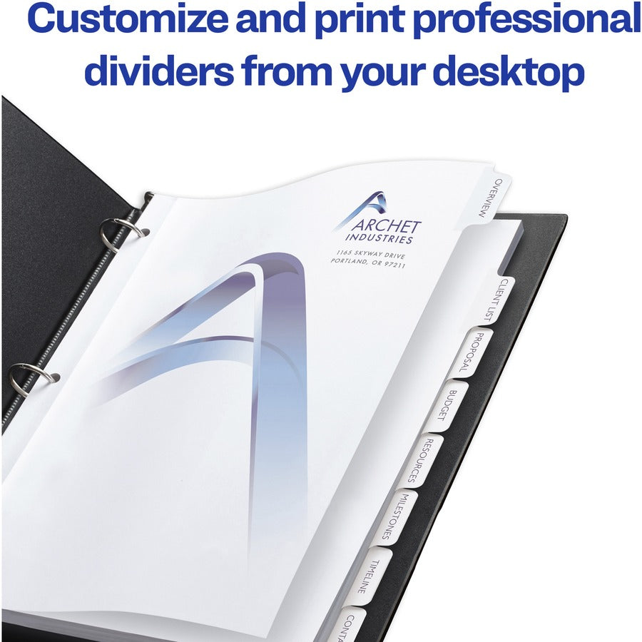 Avery&reg; Customizable Print-On Dividers - 200 x Divider(s) - 8 Print-on Tab(s) - 8 - 8 Tab(s)/Set - 8.5" Divider Width x 11" Divider Length - 3 Hole Punched - White Paper Divider - White Paper Tab(s) - 20% Recycled - 1 Box