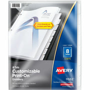 Avery Customizable Print-On Dividers, 40 Dividers, 8 Tabs per Set, 8.5" x 11", 3-Hole Punched, White Paper, Printable, Recycled, 1 Pack