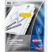 Avery Unpunched Print-On Dividers, 25 Dividers, 5 Tabs per Set, 8.5" x 11", White, Printable, Customizable, 1 Box