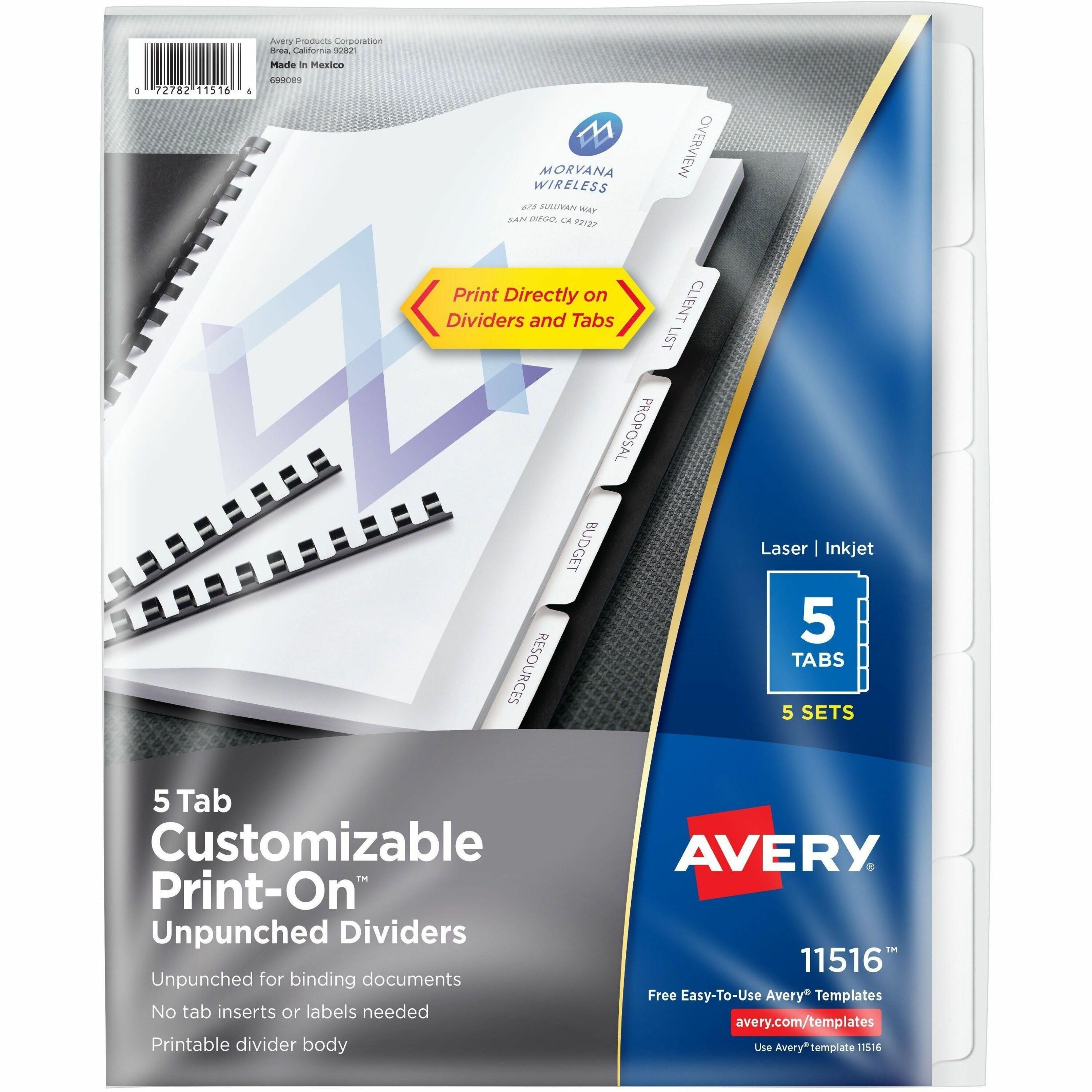 Avery Unpunched Print-On Dividers, 25 Dividers, 5 Tabs per Set, 8.5" x 11", White, Printable, Customizable, 1 Box